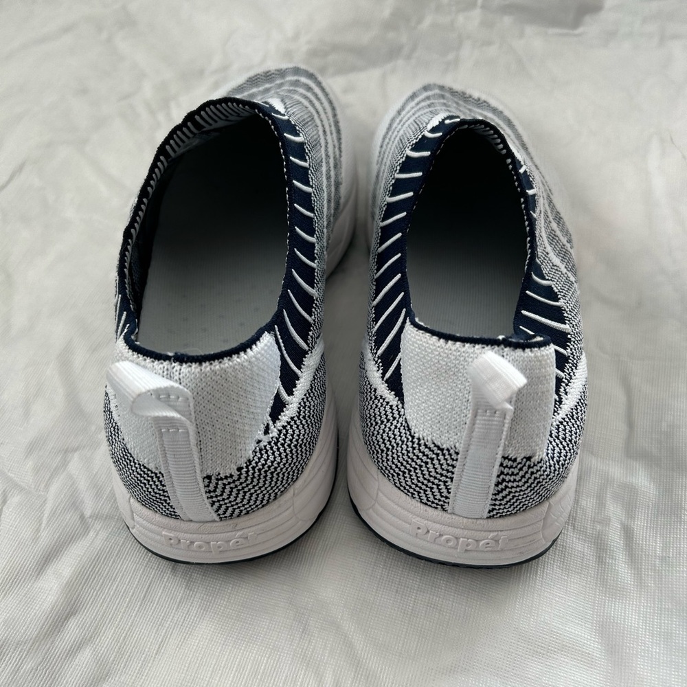 Propet Black and White Knit Slip-On Shoe - Picture 5 of 7